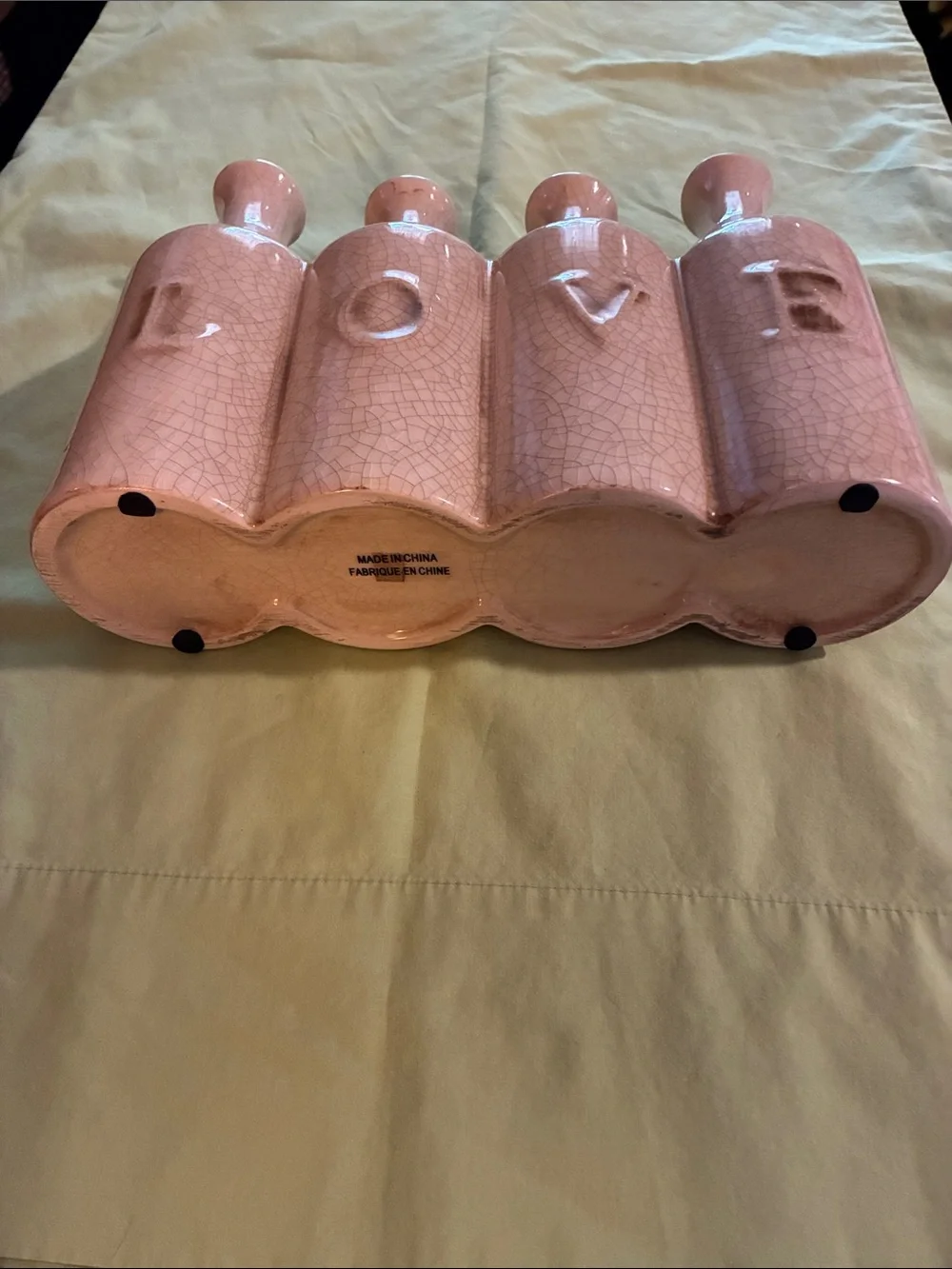 Set of 4 Ceramic LOVE Bottle Vases in Light Beige